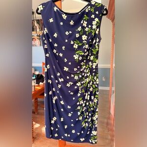 Chaps Navy Floral Sleeveless Midi Dress